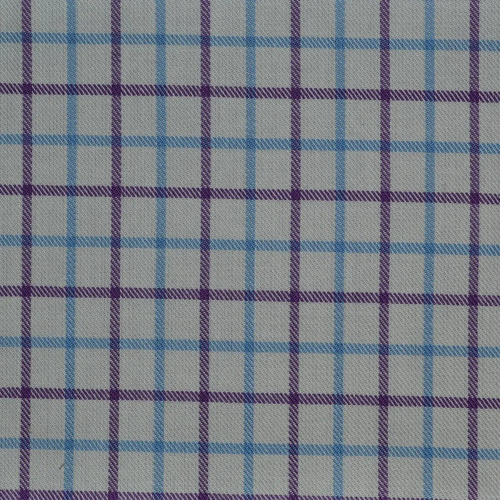 White with Purple & Blue Check Cotton Shirting Yorkshire Fabric