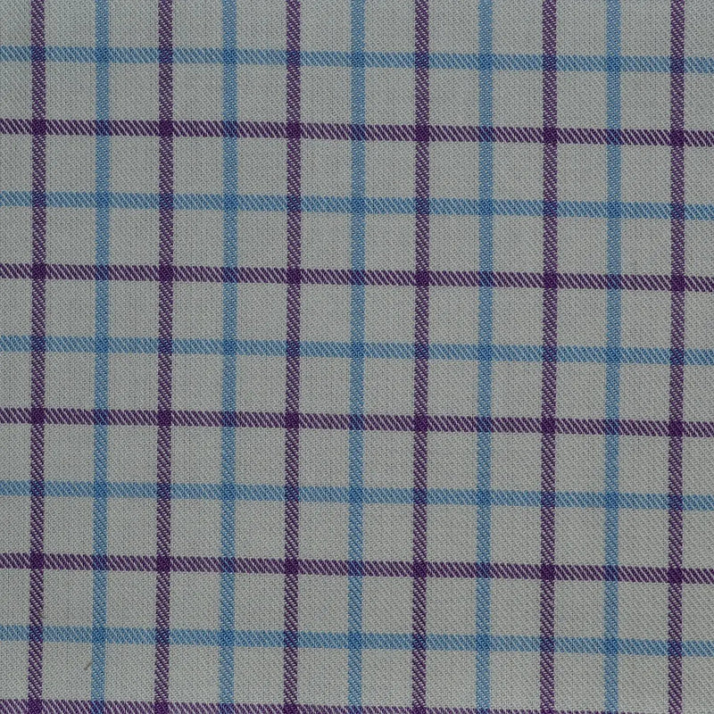 White with Purple & Blue Check Cotton Shirting Yorkshire Fabric