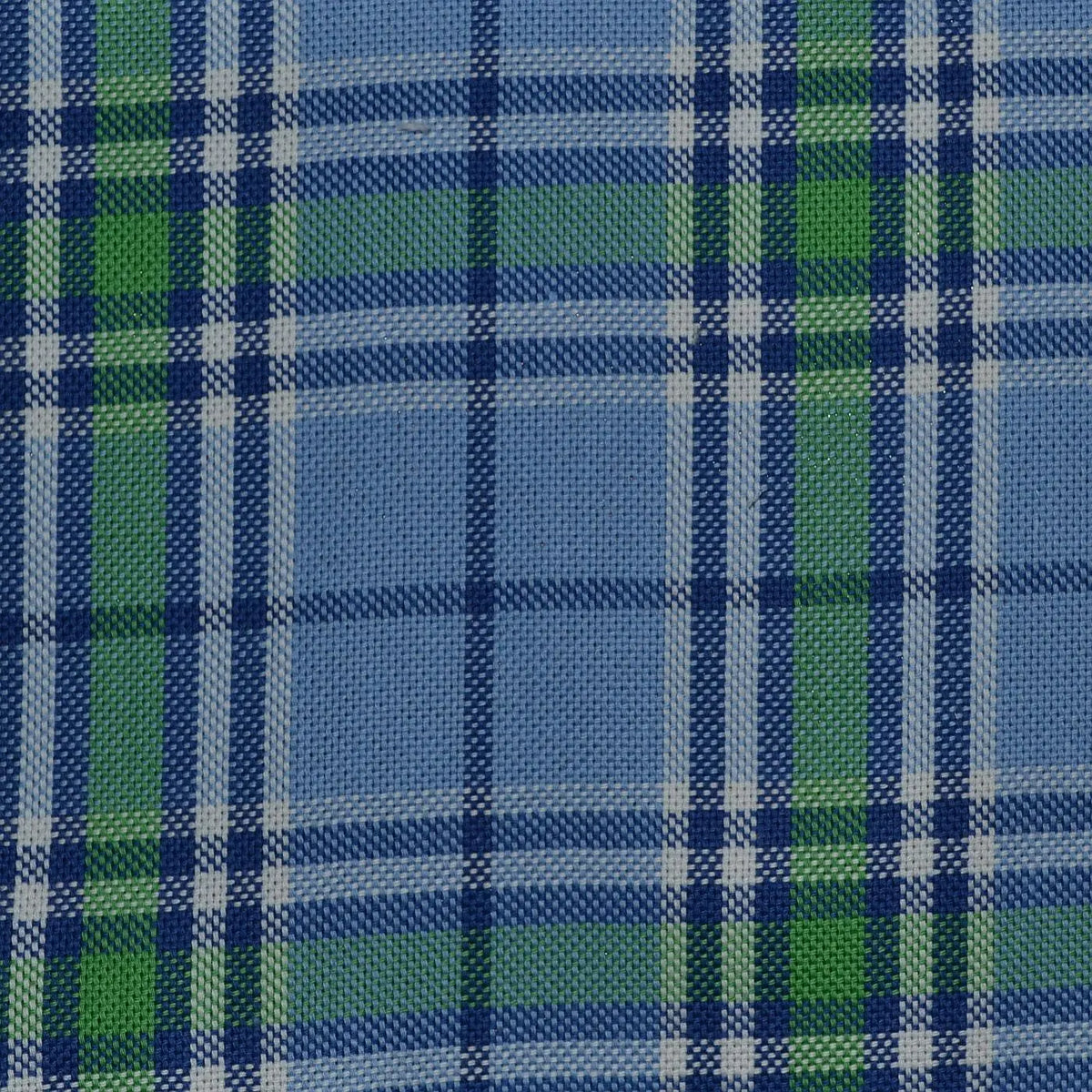 Blue with Green Check Cotton Shirting Yorkshire Fabric