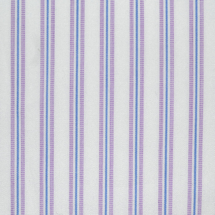 White with Blue and Lilac Triple Stripe Cotton Shirting