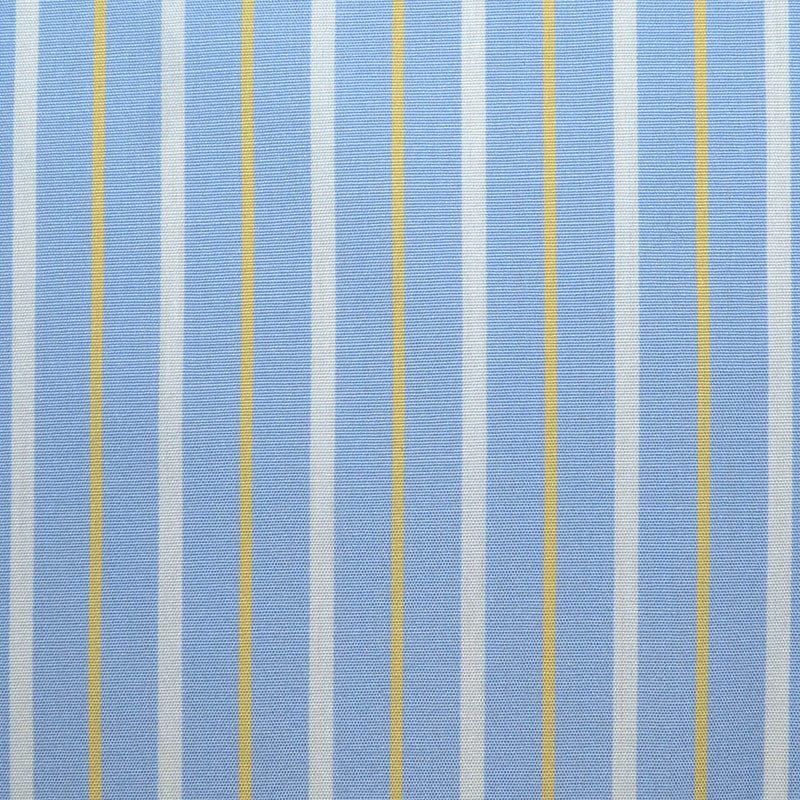 Solid Blue with White and Yellow Double Stripe Cotton Shirting