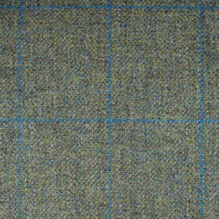 Grey/Moss Green with Bright Blue Window Pane Check All Wool British Tweed