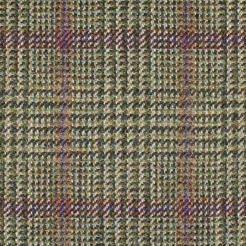Moss Green with Burgundy, Orange and Purple Plaid Check All Wool British Tweed