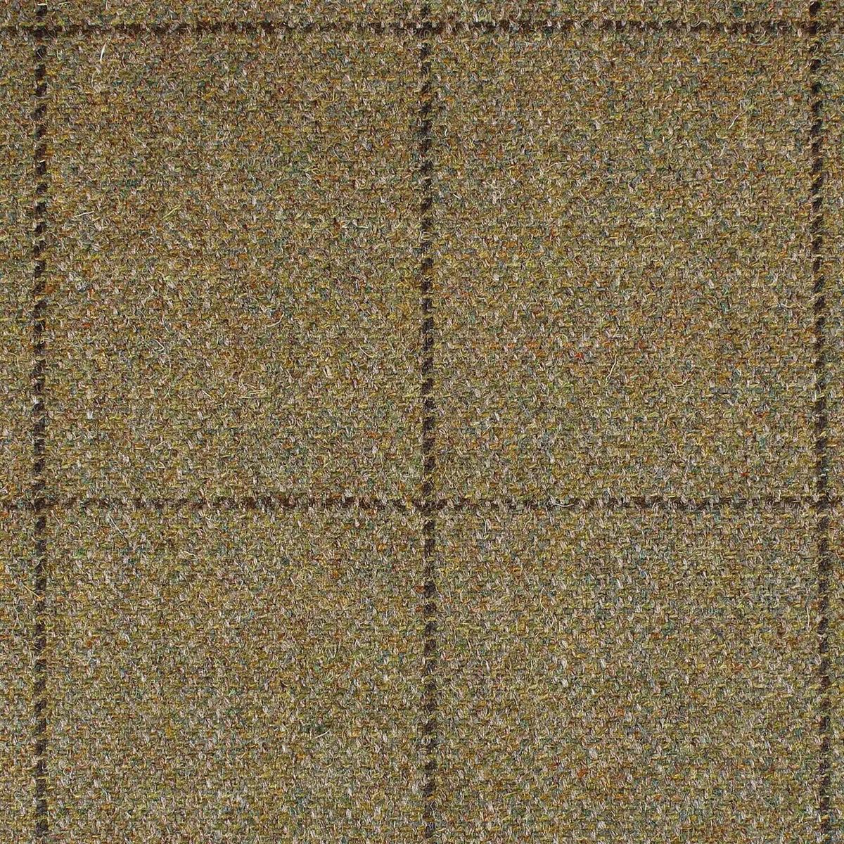 Brown/Moss Green Herringbone with Brown Window Pane Check All Wool British Tweed