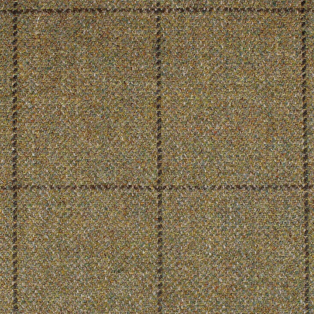 Brown/Moss Green Herringbone with Brown Window Pane Check All Wool British Tweed