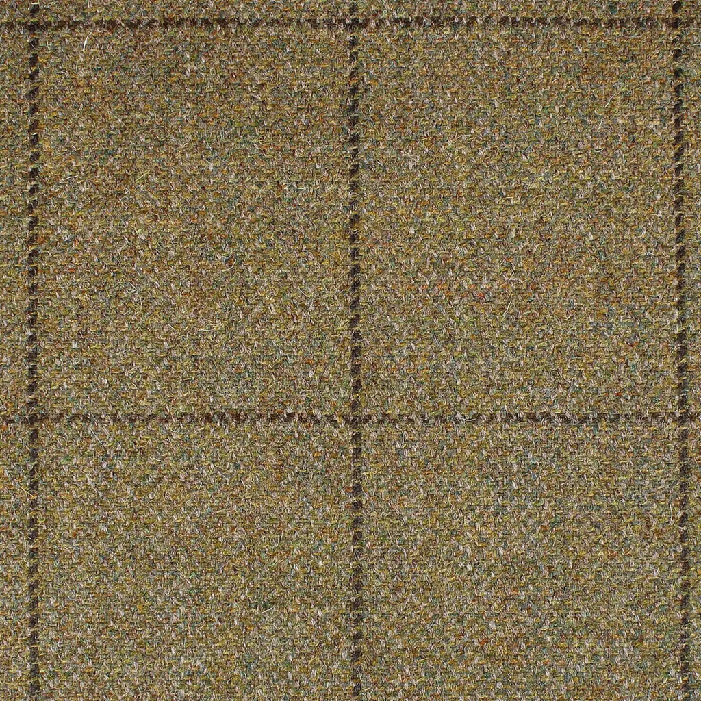 Brown/Moss Green Herringbone with Brown Window Pane Check All Wool British Tweed