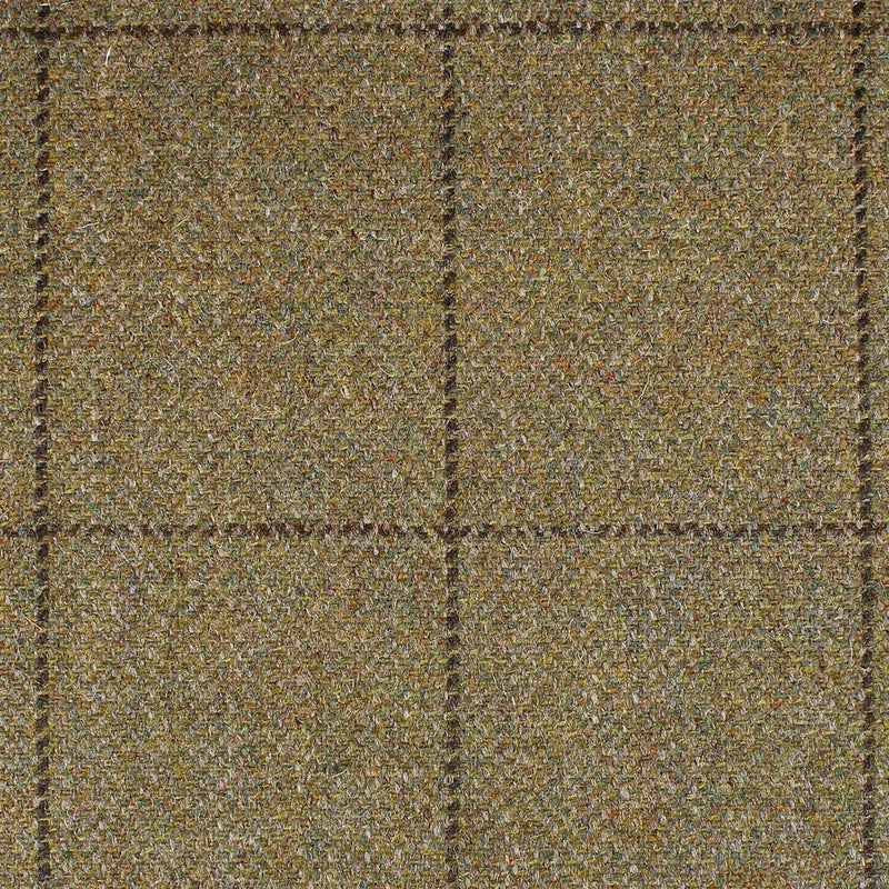 Brown/Moss Green Herringbone with Brown Window Pane Check All Wool British Tweed