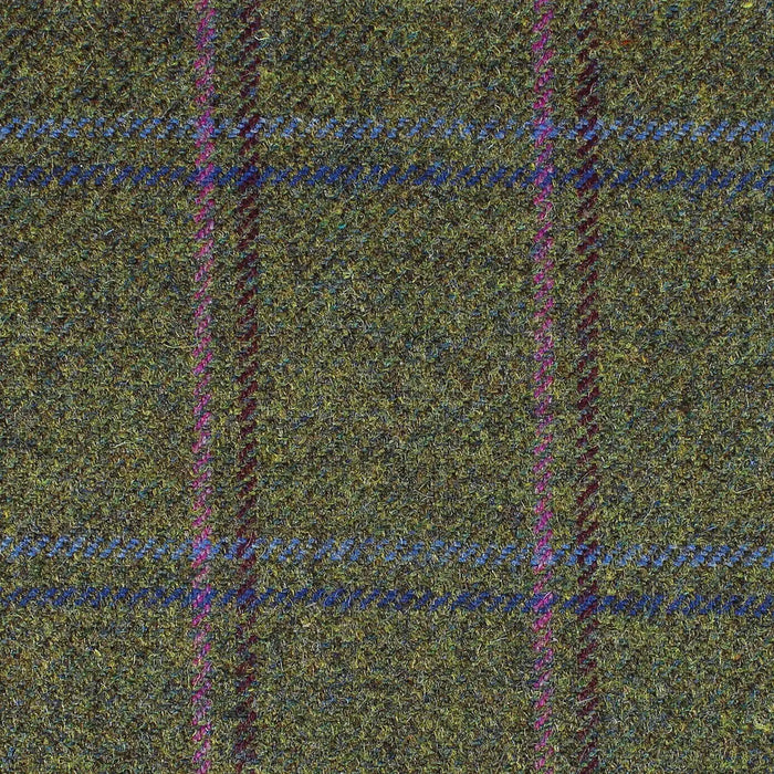 Moss Green with Purple, Pink, Blue and Burgundy Multi Check All Wool British Tweed