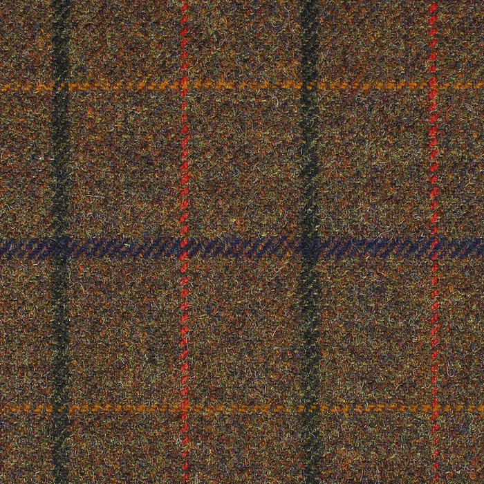 Brown with Orange, Amber, Green and Purple Multi Check All Wool British Tweed