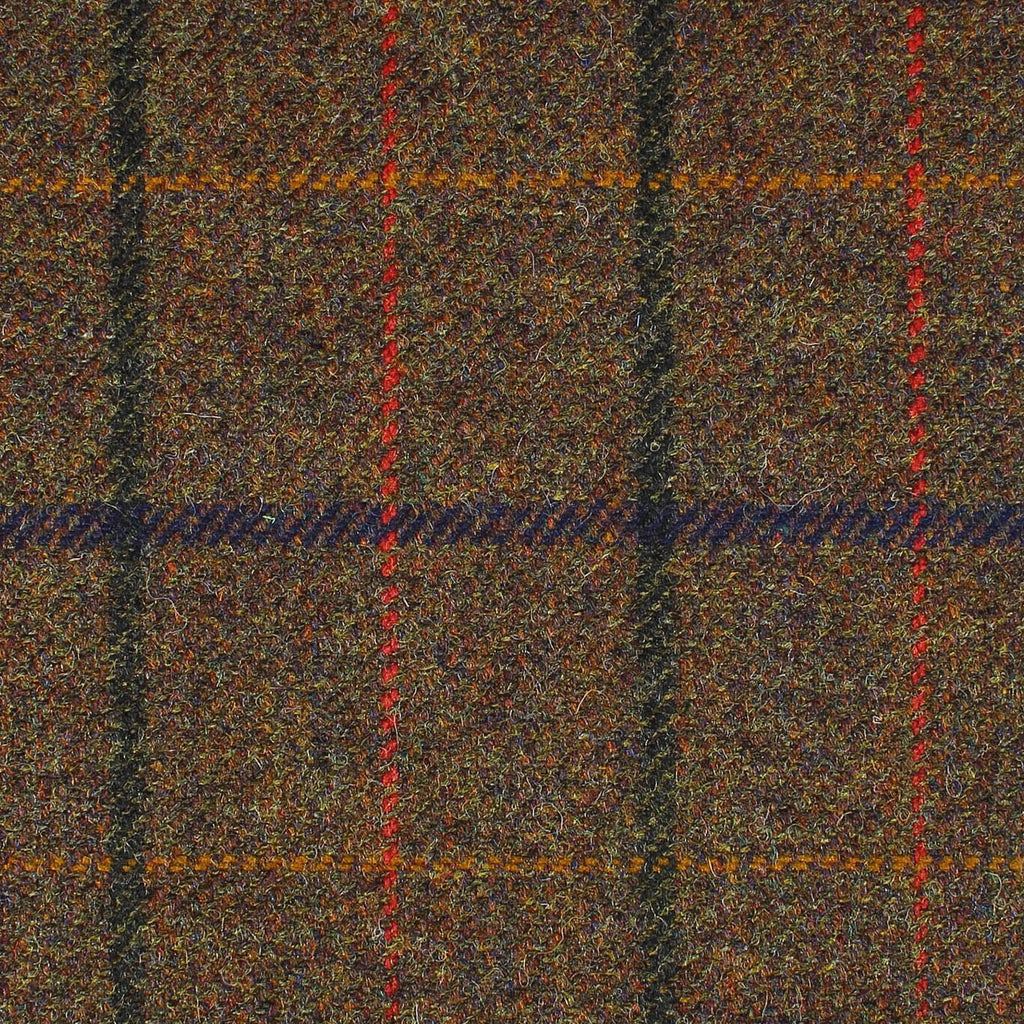 Brown with Orange, Amber, Green and Purple Multi Check All Wool British Tweed