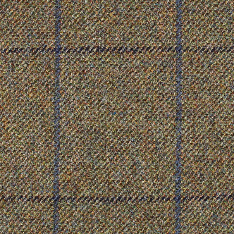 Moss Green with Sea Blue and Navy Blue Window Pane Check All Wool British Tweed