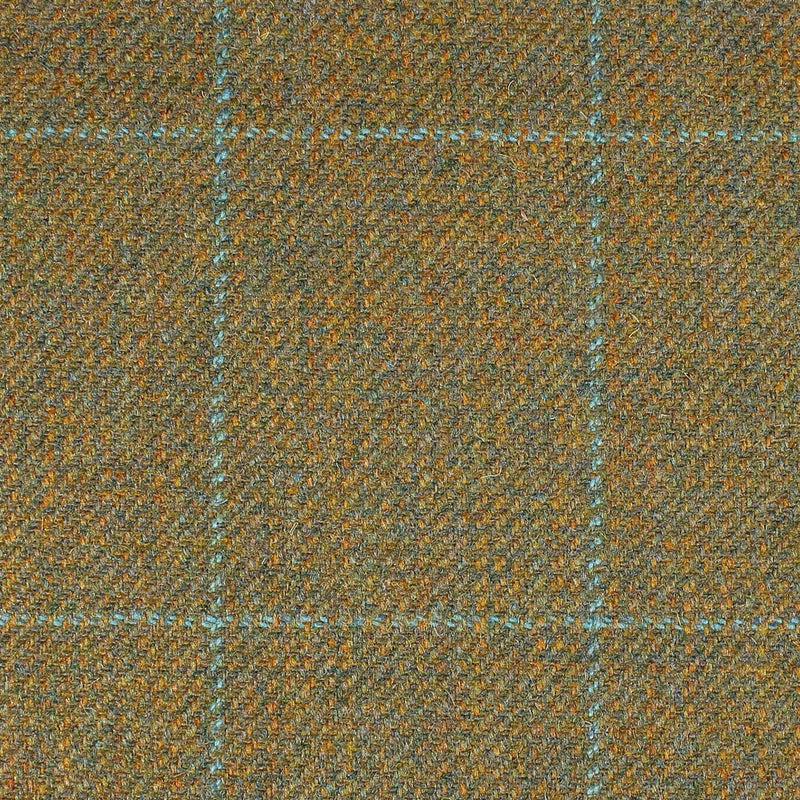 Moss Green and Mustard with Sky Blue Window Pane Check All Wool British Tweed