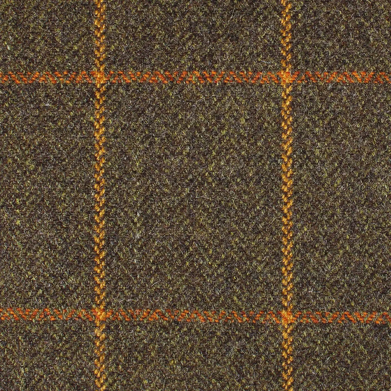 Woodland Brown Herringbone with Amber and Orange Window Pane Check All Wool British Tweed