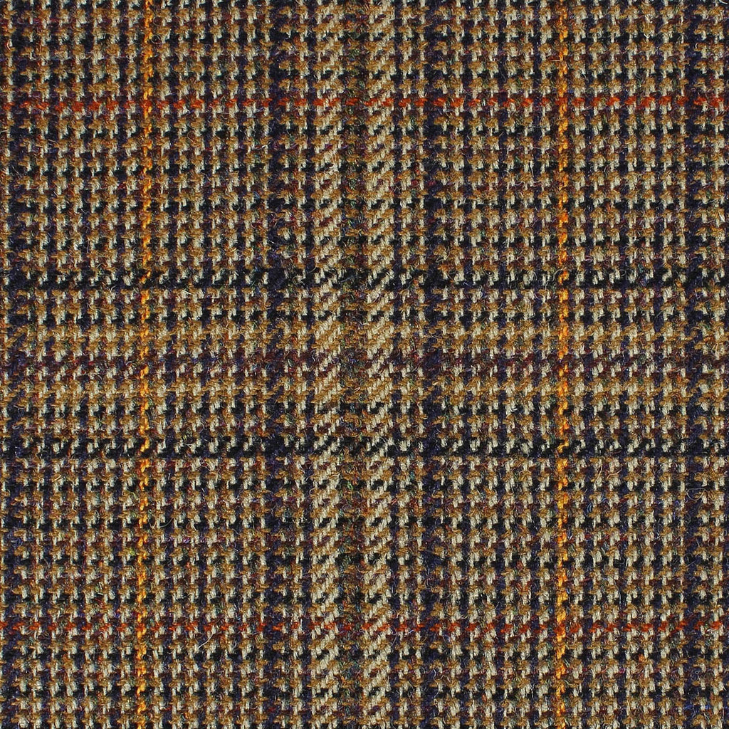 Beige and Black Plaid with Red, Orange and Brown Check All Wool British Tweed
