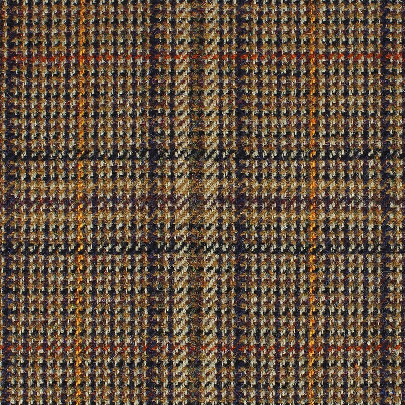 Beige and Black Plaid with Red, Orange and Brown Check All Wool British Tweed