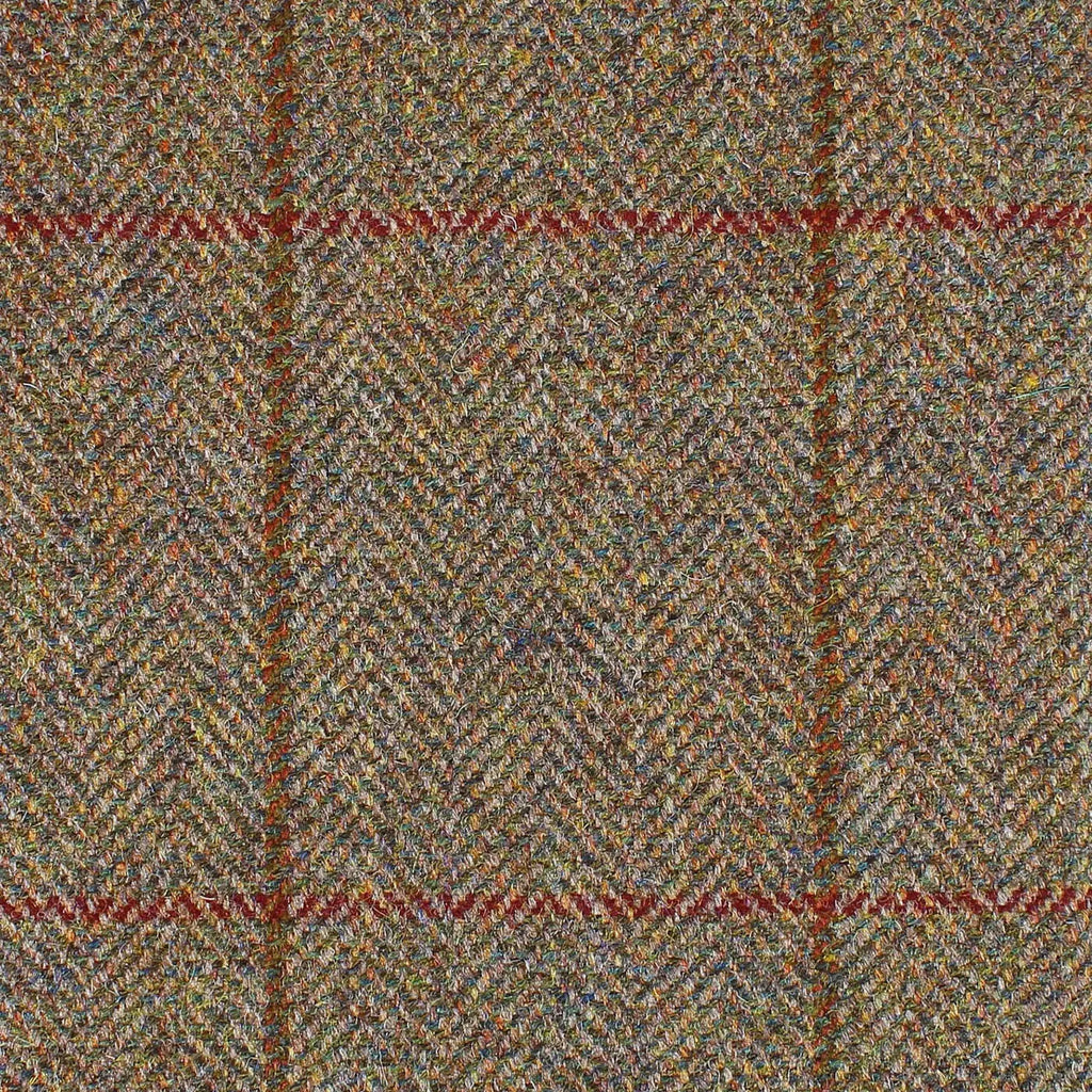 Brown and Moss Green Herringbone with Brown and Wine Check All Wool British Tweed