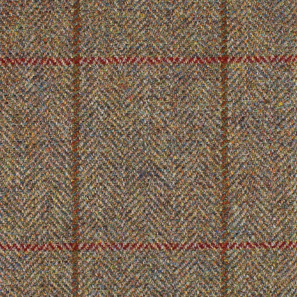 Brown and Moss Green Herringbone with Brown and Wine Check All Wool British Tweed