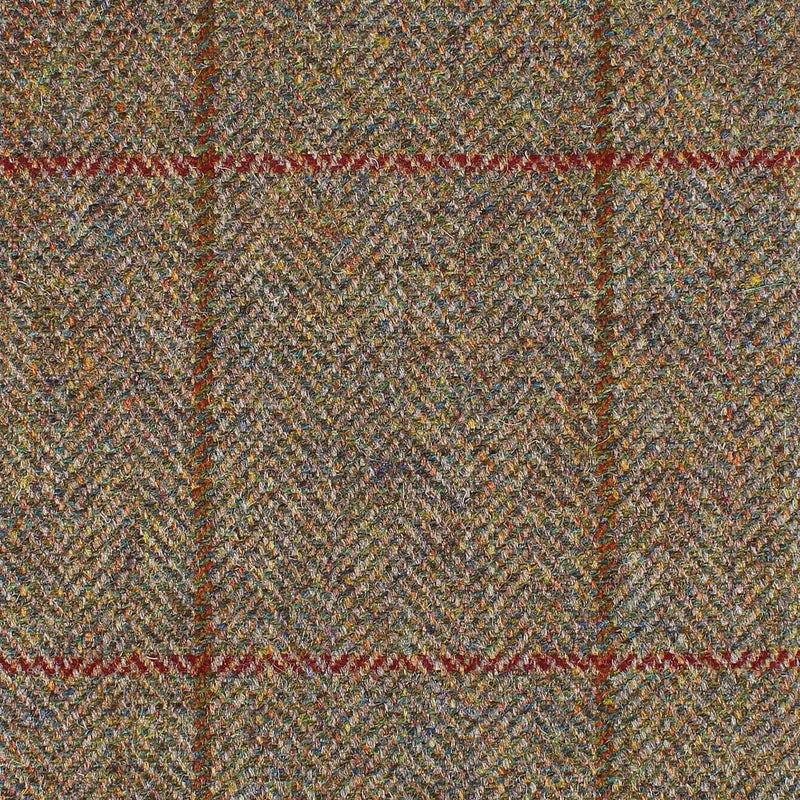 Brown and Moss Green Herringbone with Brown and Wine Check All Wool British Tweed