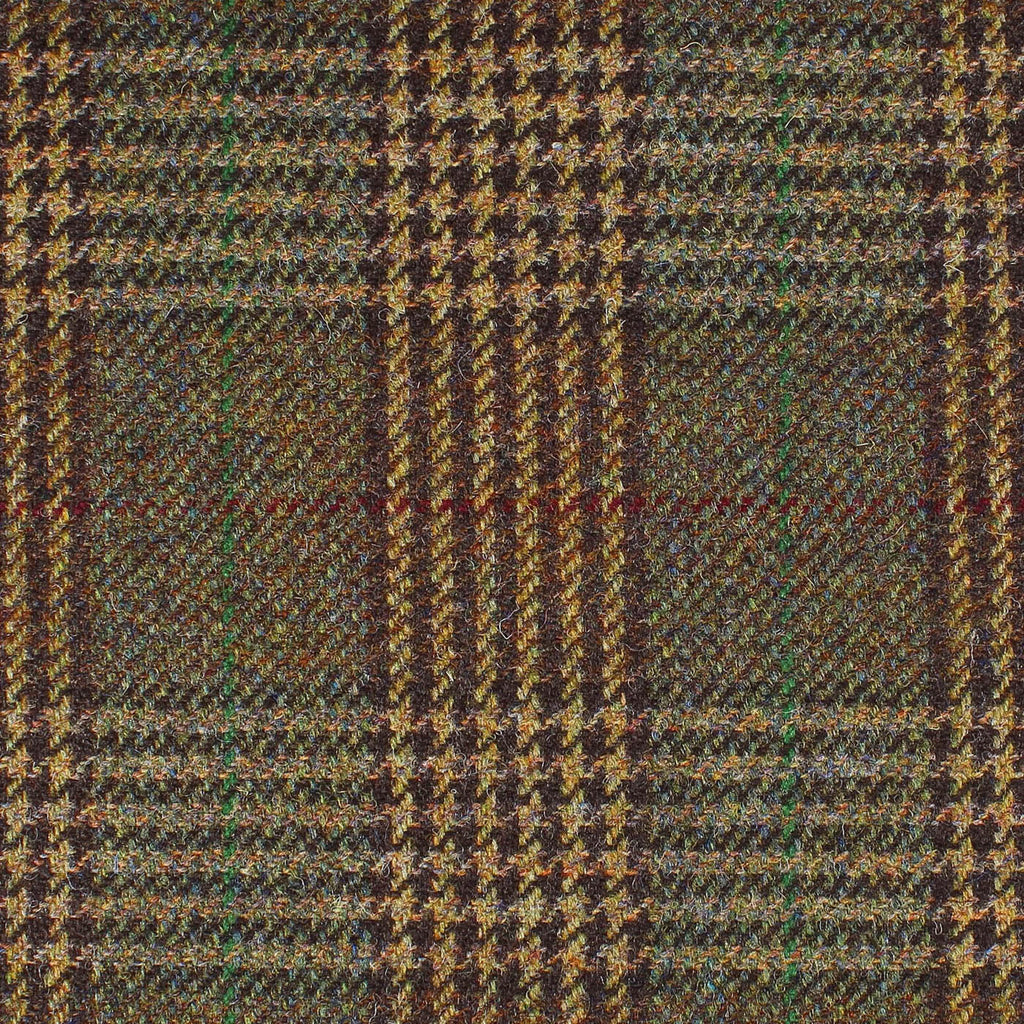 Moss Green with Brown and Sand Plaid with Red and Green Check All Wool British Tweed