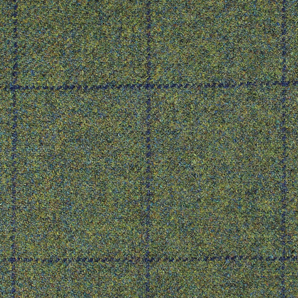 Green with Navy Blue Window Pane Check All Wool British Tweed