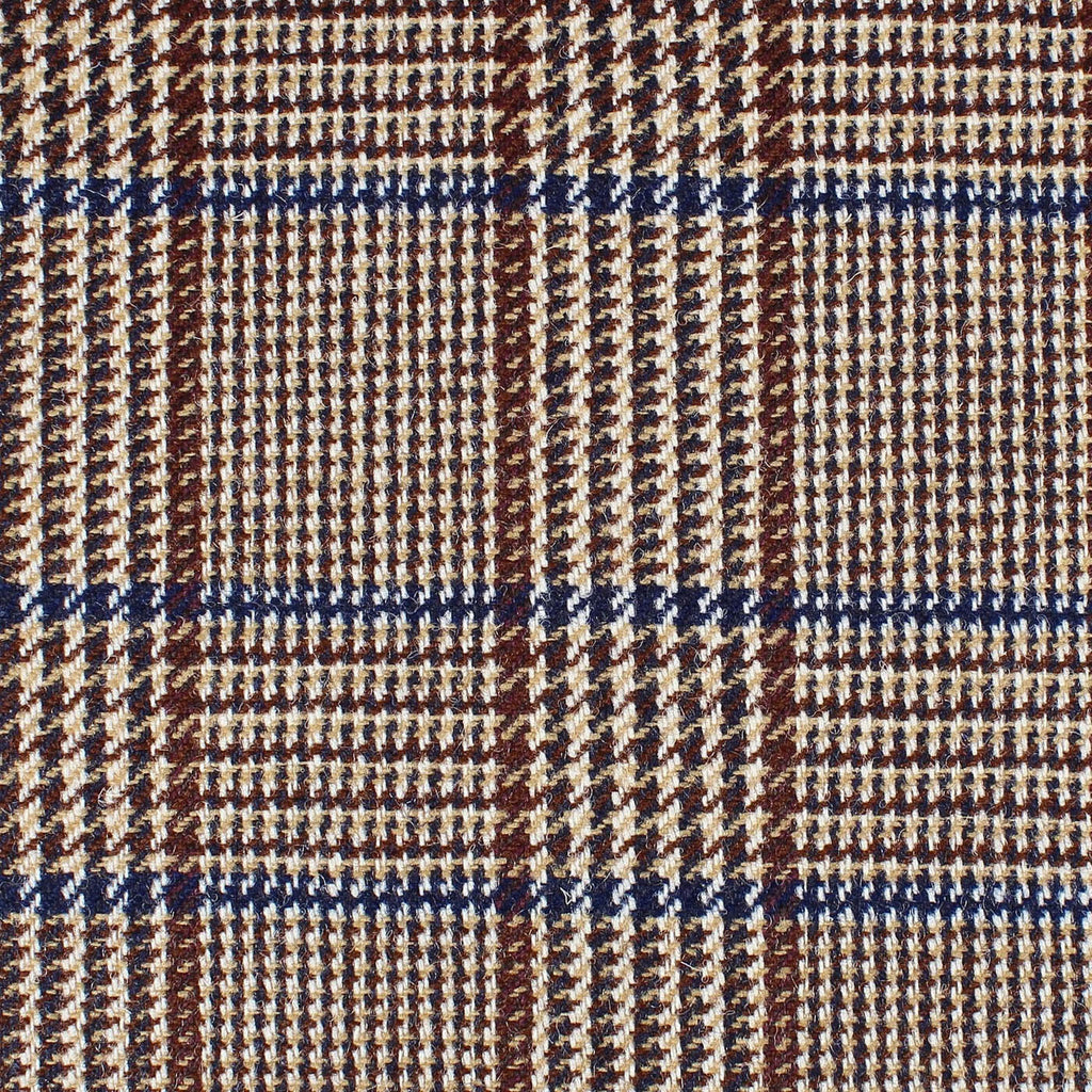 Beige and Brown Plaid with Navy Overcheck All Wool British Tweed