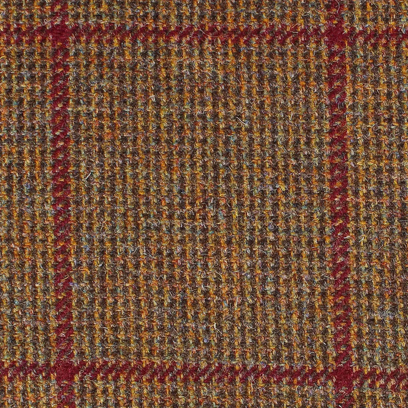 Brown and Moss Green Micro Check with Wine Overcheck All Wool British Tweed