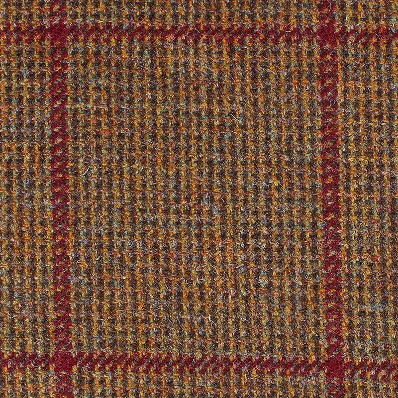 Brown and Moss Green Micro Check with Wine Overcheck All Wool British Tweed