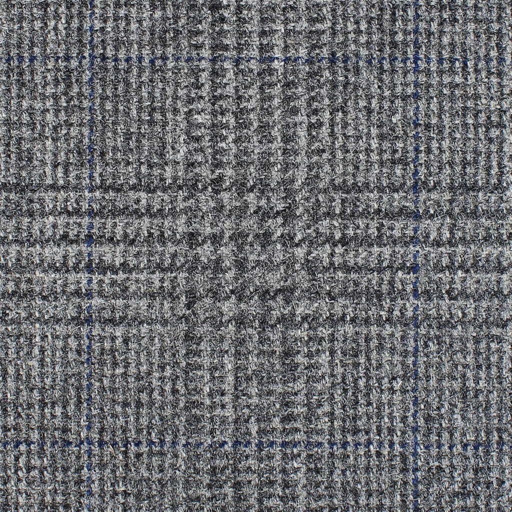 Medium Grey Plaid Check with Navy Blue Window Pane Check All Wool British Tweed
