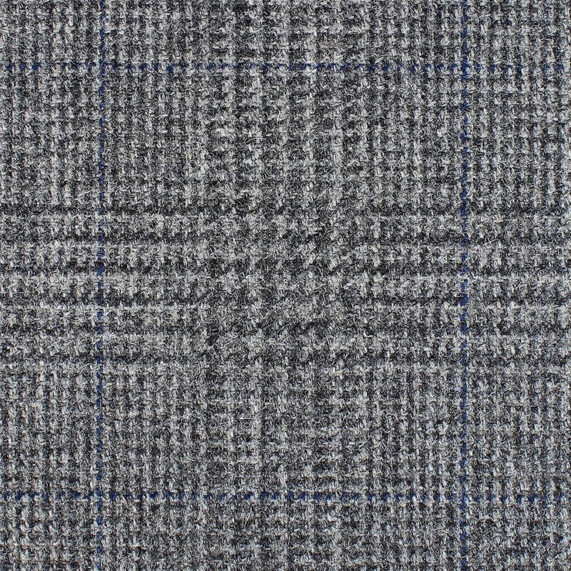 Medium Grey Plaid Check with Navy Blue Window Pane Check All Wool British Tweed