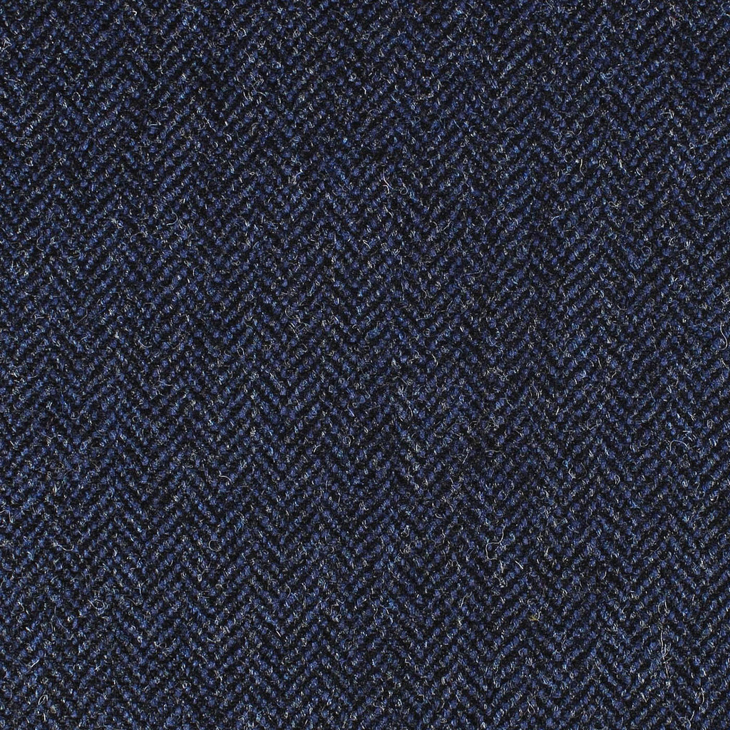 Medium Blue and Navy Blue Herringbone All Wool British Tweed