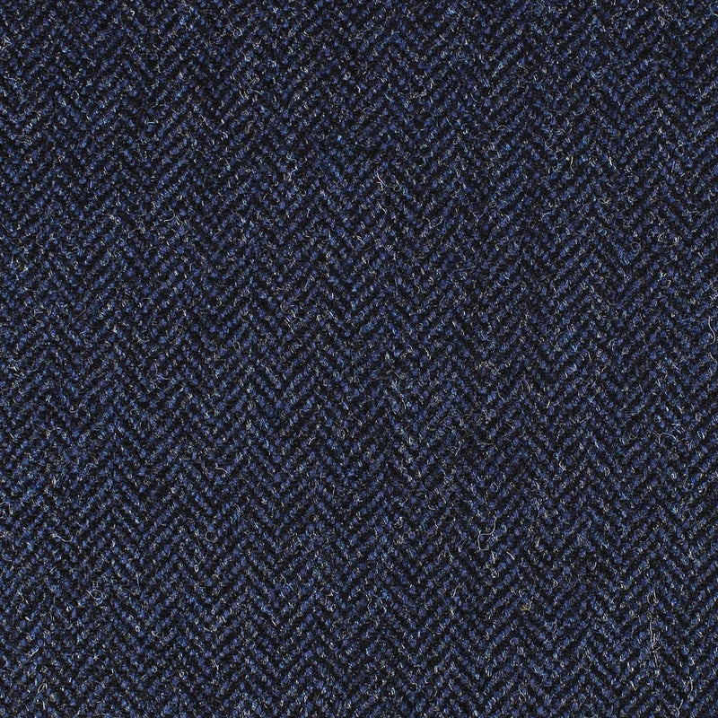 Medium Blue and Navy Blue Herringbone All Wool British Tweed