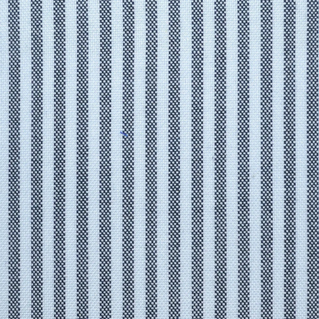 Navy Blue and White Stripe Oxford Cotton Shirting