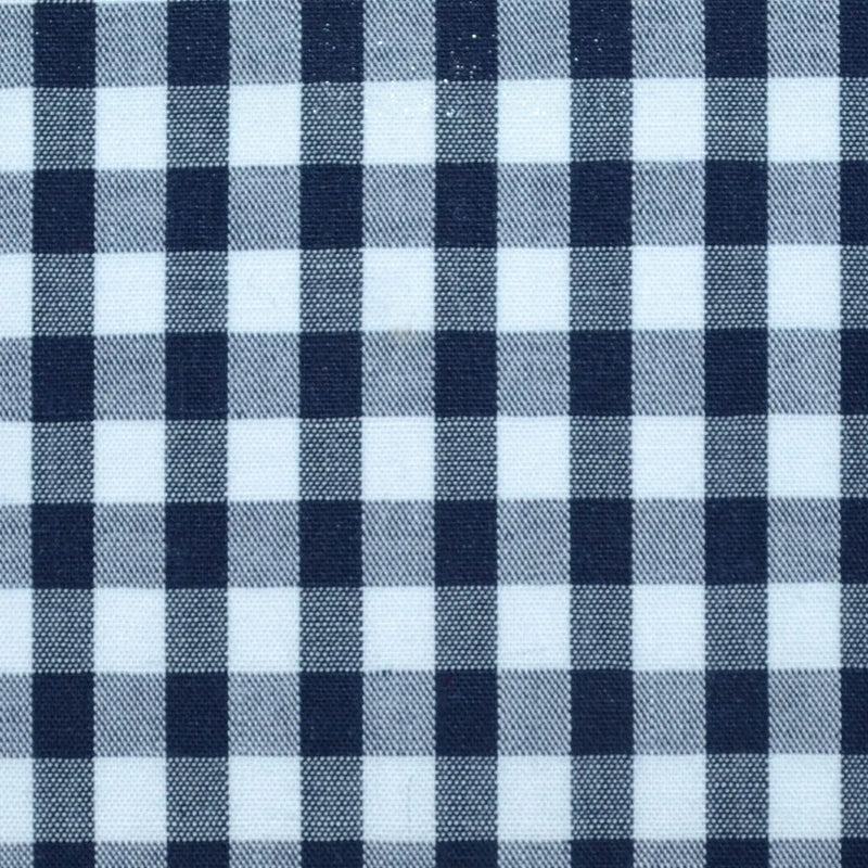 Navy Blue and White Gingham Check Cotton Shirting