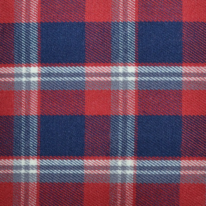 Navy Blue, White and Red Plaid Check Brushed Check Cotton Shirting