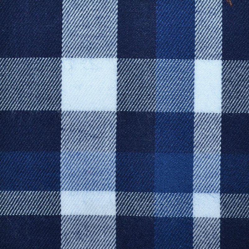 Navy Blue, White and Royal Blue Plaid Check Brushed Check Cotton Shirting