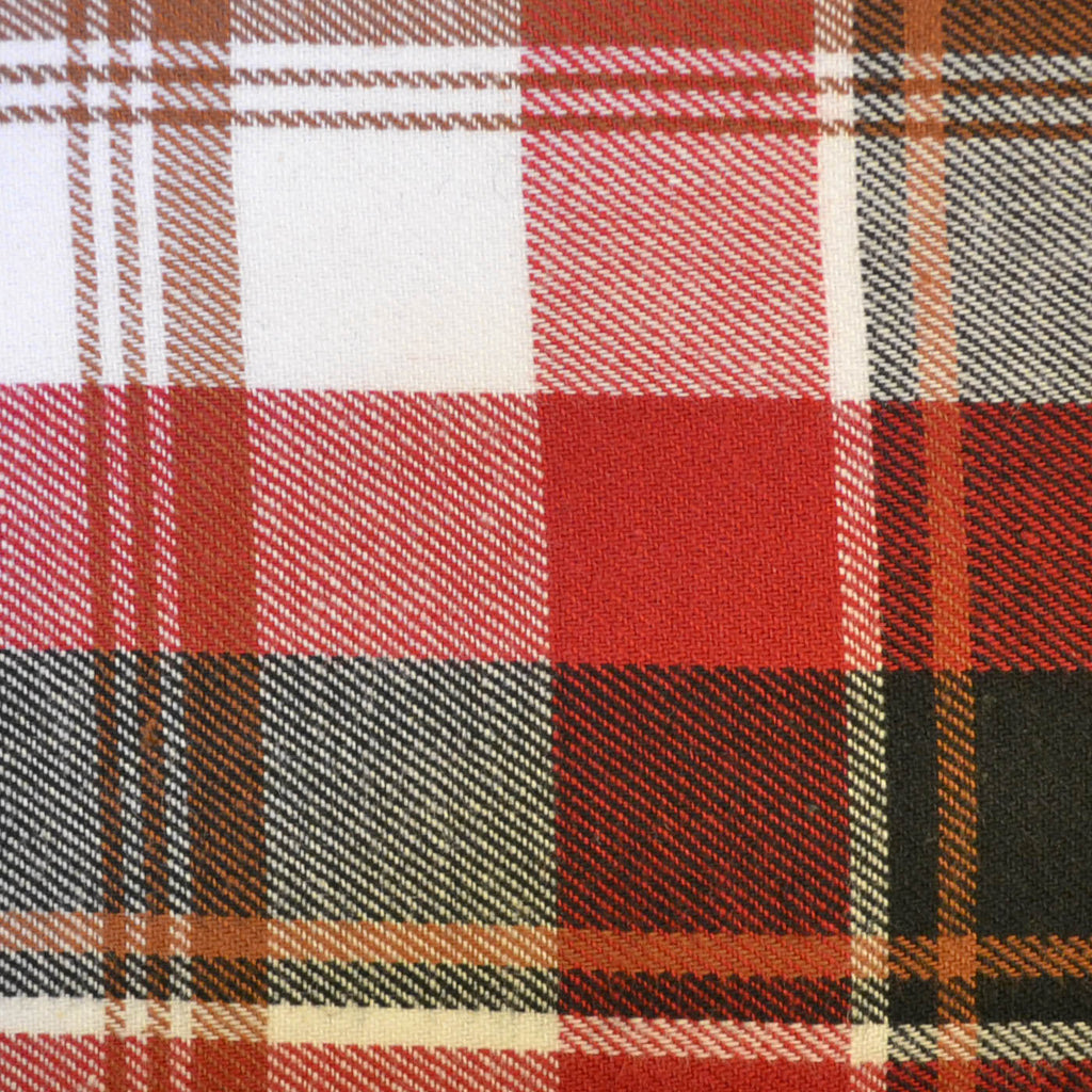 Red, Dark Brown, White and Tan Plaid Check Brushed Check Cotton Shirting
