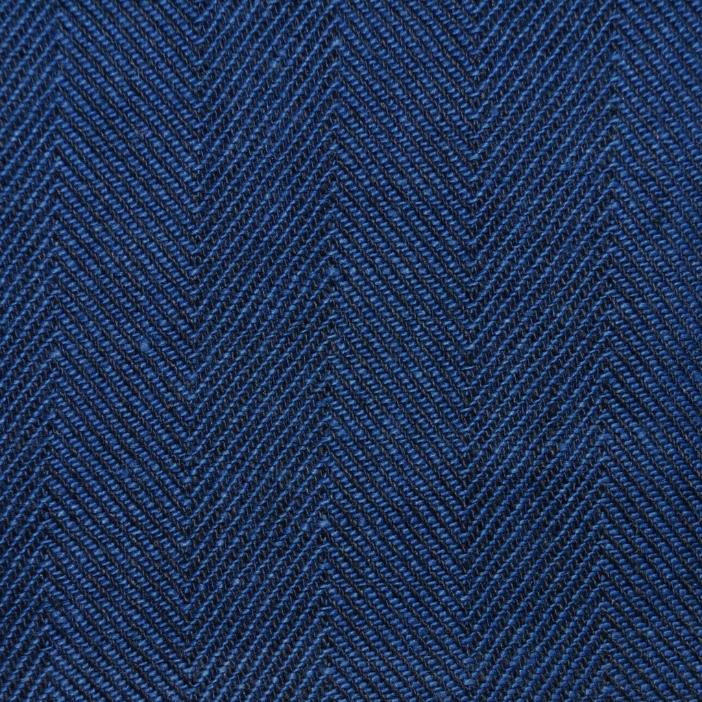 Dark Navy Blue and Denim Blue 4cm Herringbone Linen