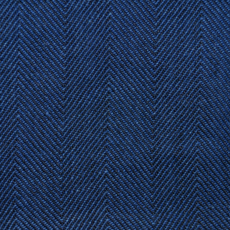 Dark Navy Blue and Denim Blue 4cm Herringbone Linen
