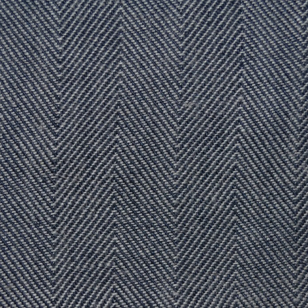 Silver Grey and Denim Blue 4cm Herringbone Linen