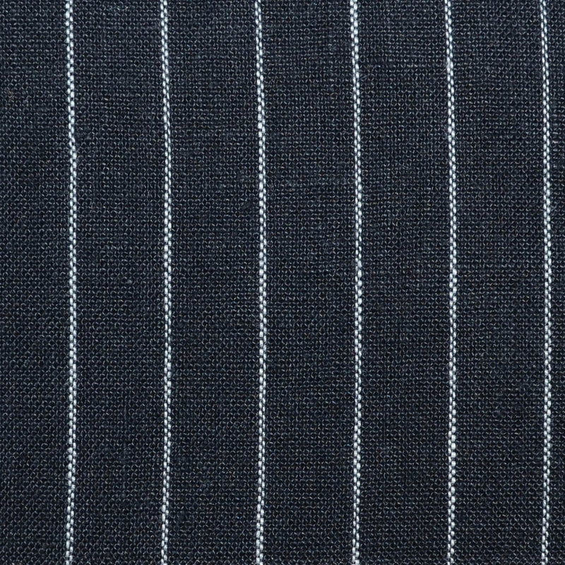 Dark Navy Blue with White 1.5cm Stripe Linen