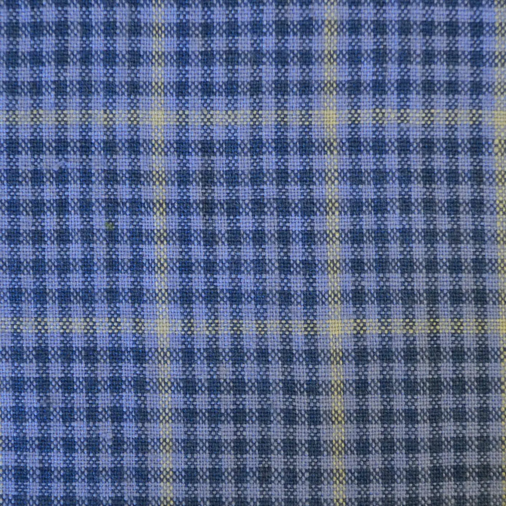 Powder Blue and Navy Blue Check with Stone Windowpane Check Linen