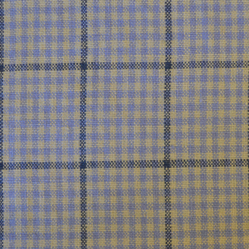 Light Blue and Beige Check with Navy Blue Windowpane Check Linen