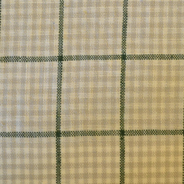 White and Beige Check with Dark Olive Green Windowpane Check Linen