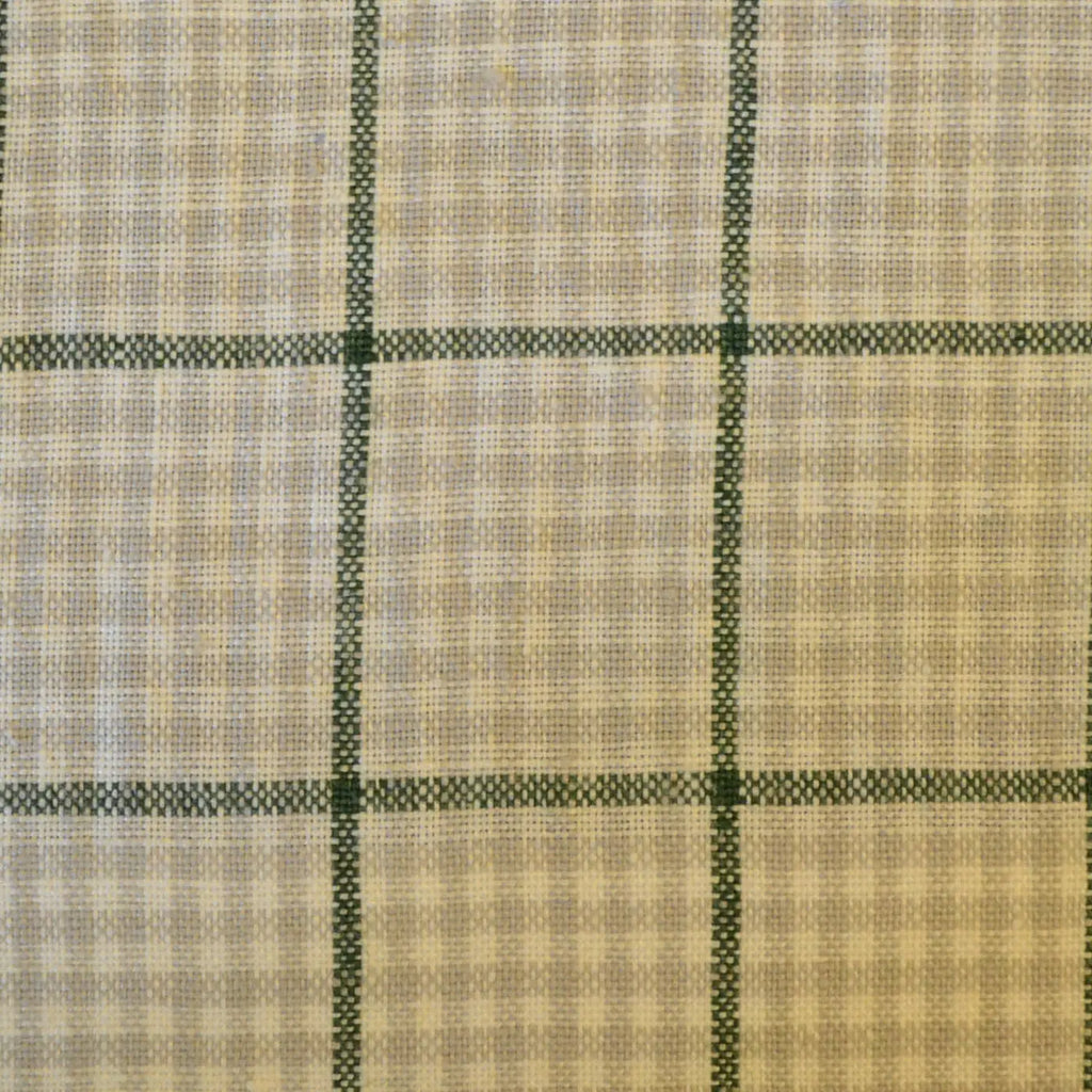 White and Beige Check with Dark Olive Green Windowpane Check Linen