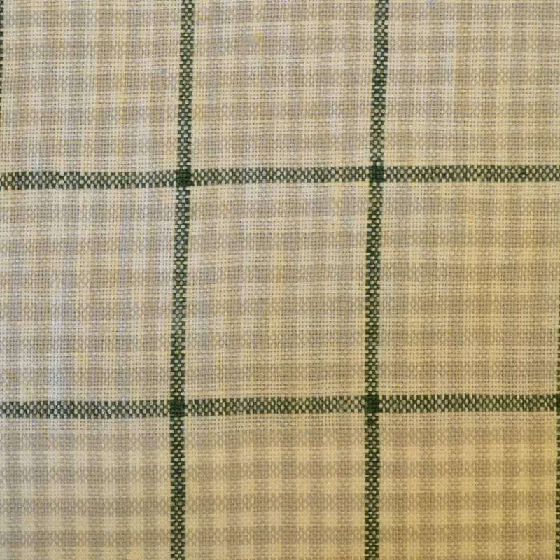 White and Beige Check with Dark Olive Green Windowpane Check Linen