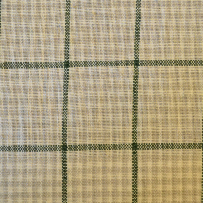White and Beige Check with Dark Olive Green Windowpane Check Linen