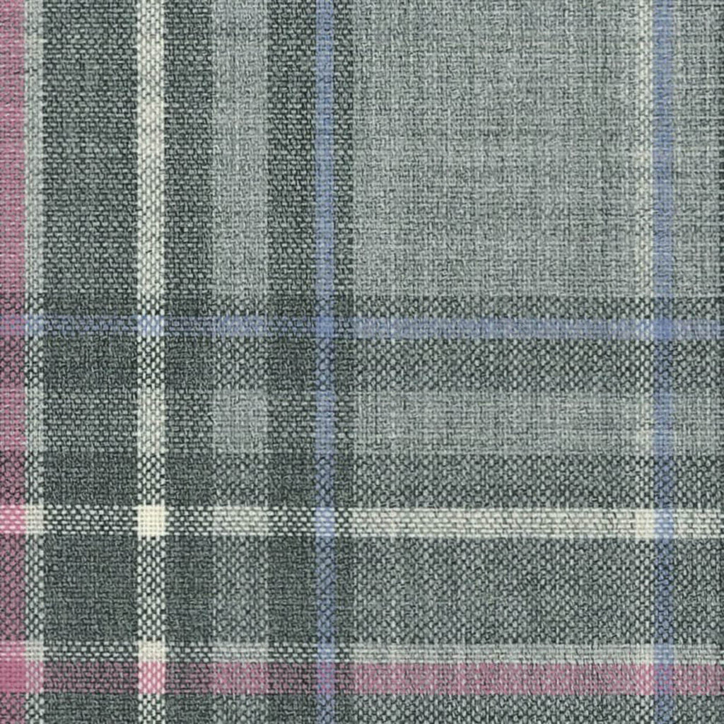 Medium Grey with Pink Plaid Check Jacketing By Holland & Sherry
