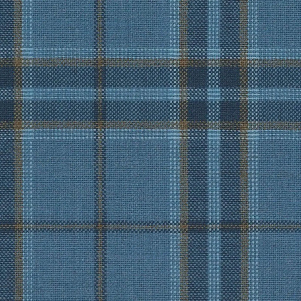 Medium Blue with Burnt Gold Plaid Check Jacketing By Holland & Sherry