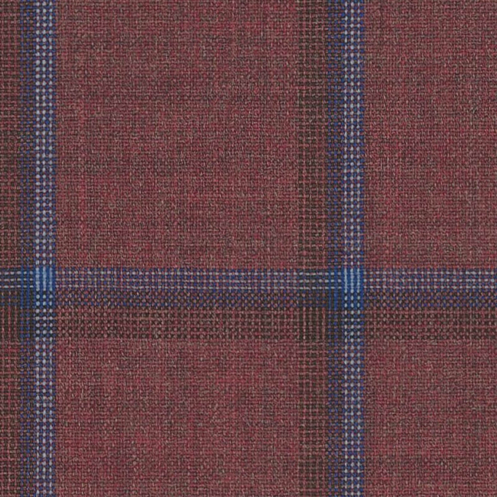 Red with Light Blue Windowpane Check Jacketing By Holland & Sherry