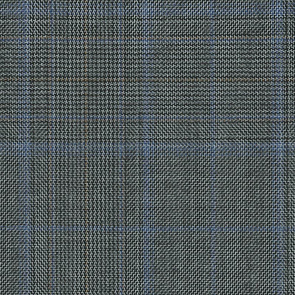 Grey/Blue Split Matt Check Fancy 2 5/16 x 2 3/4 inch Super 140's All Wool Suiting By Holland & Sherry